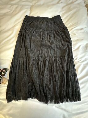 Macys Black Metallic Tiered Midi Skirt